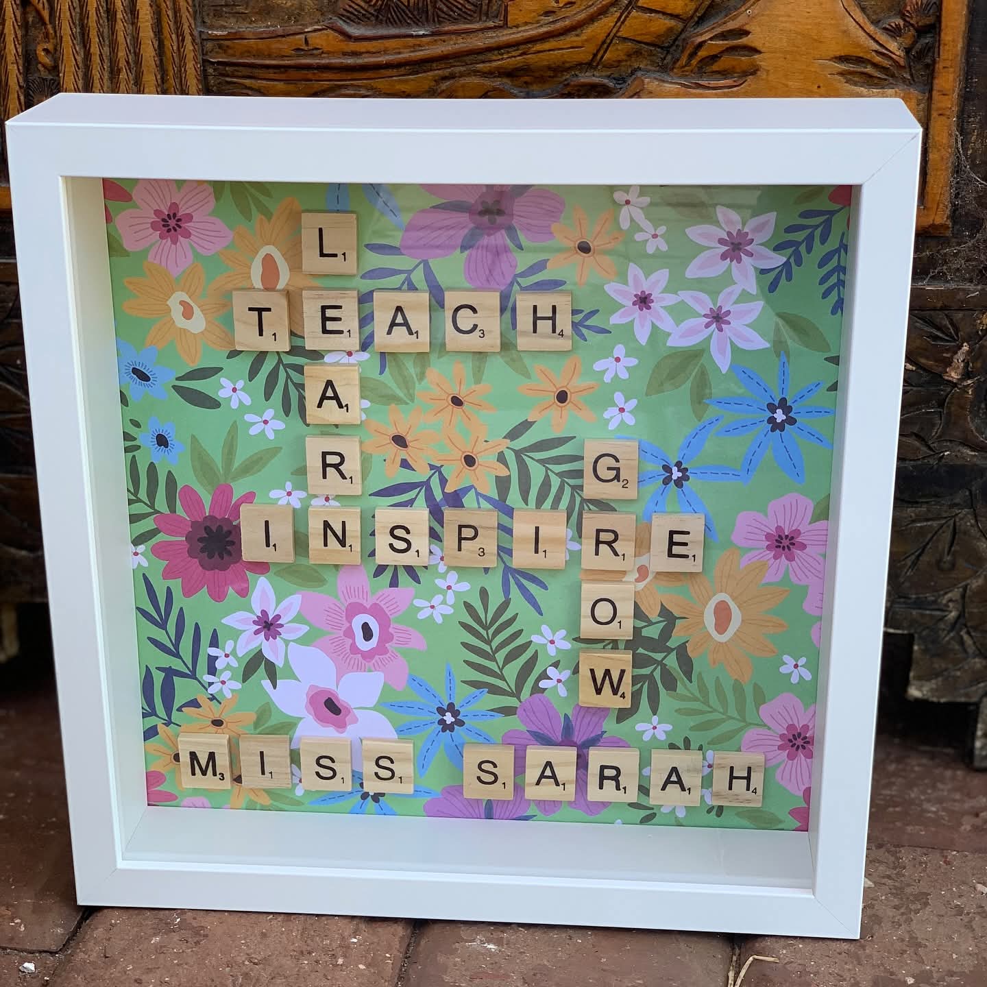 Tropical Flowers Learn Teach Inspire Scrabble Tile Frame