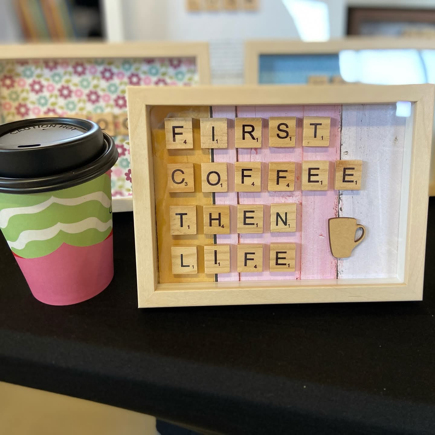 First Coffee Then Life Scrabble Tile Frame